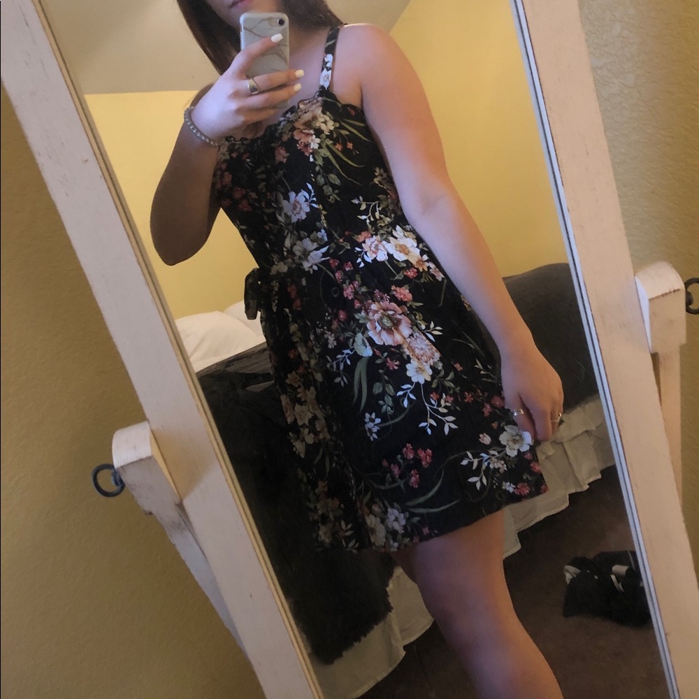 NWT black floral spaghetti strap dress